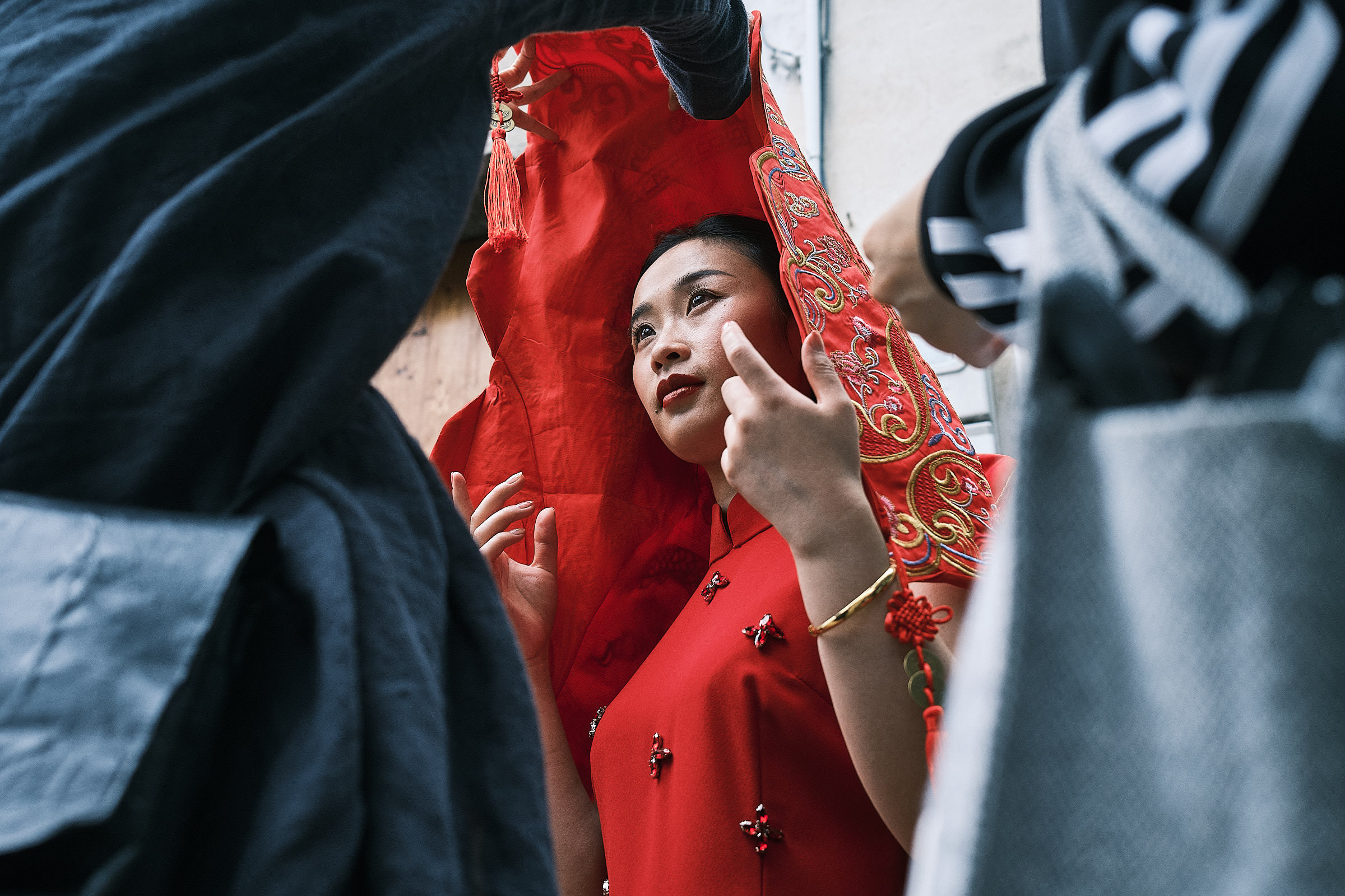 Chinese Traditional Bride Dressed In Red Prepares For Her Ceremony In Hangzhou China