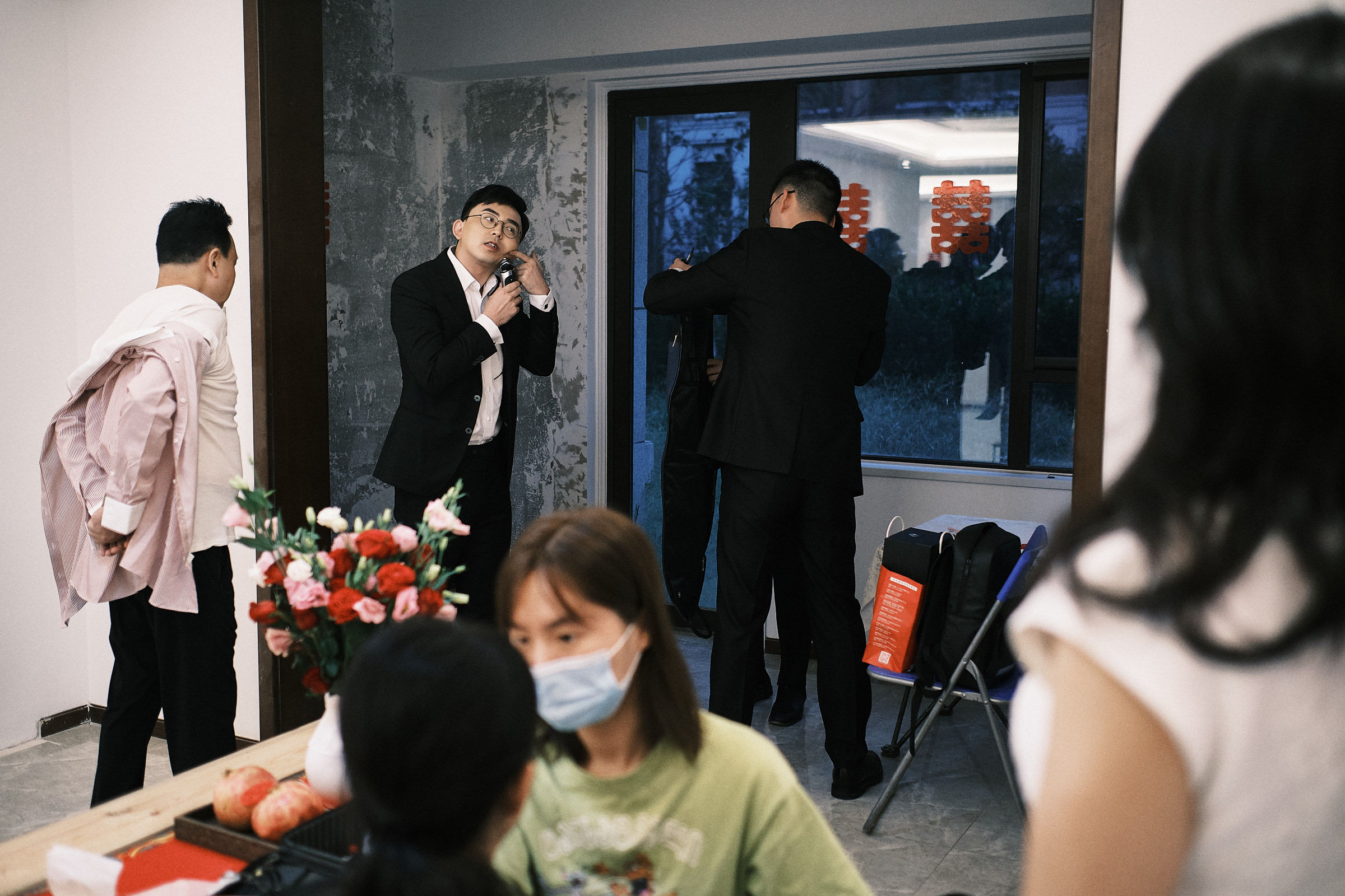 Groom Shaves As He Walks Around The Morning Of The Wedding Day In China