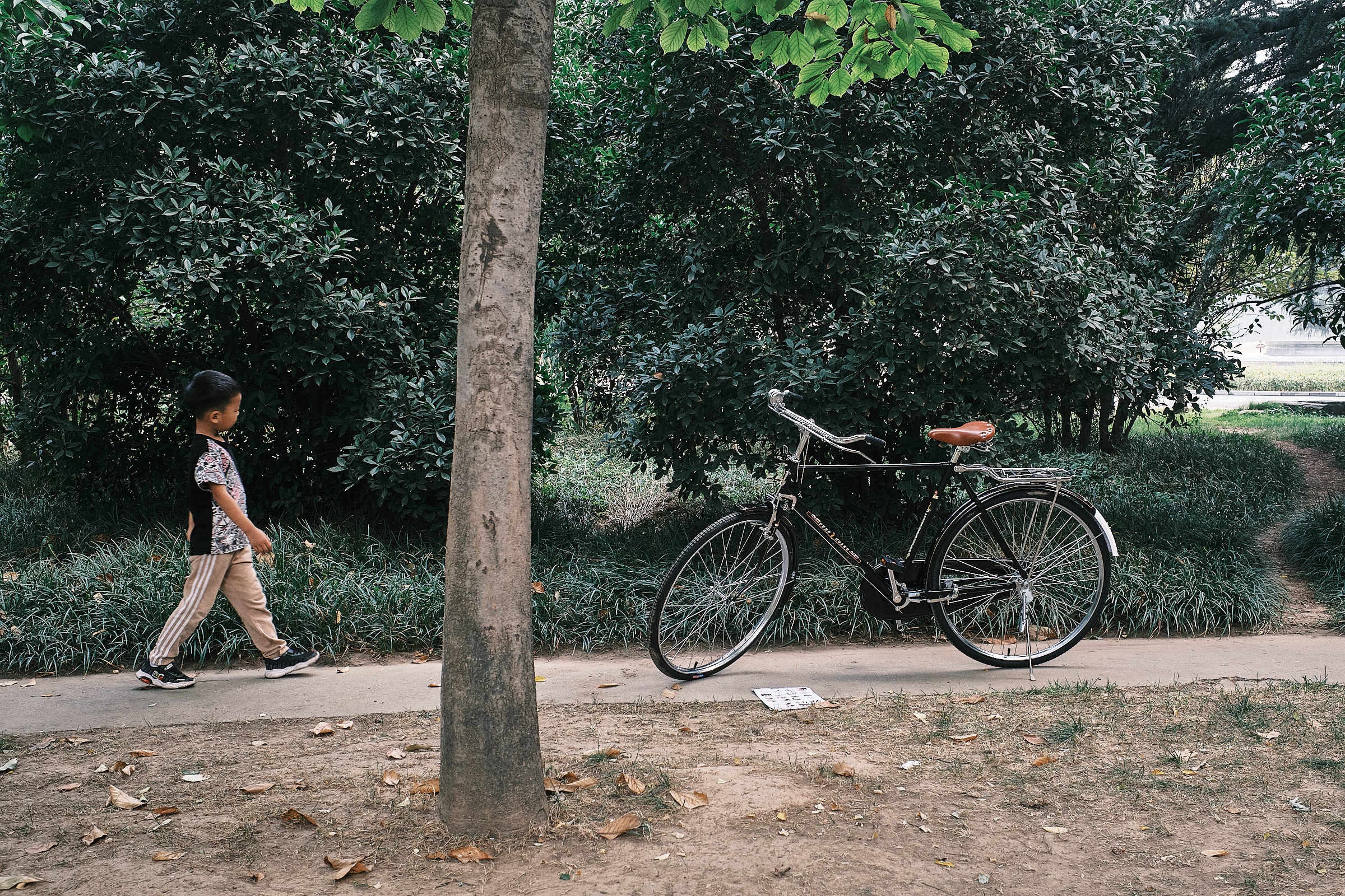 Little Chinese Boy And Bicycle