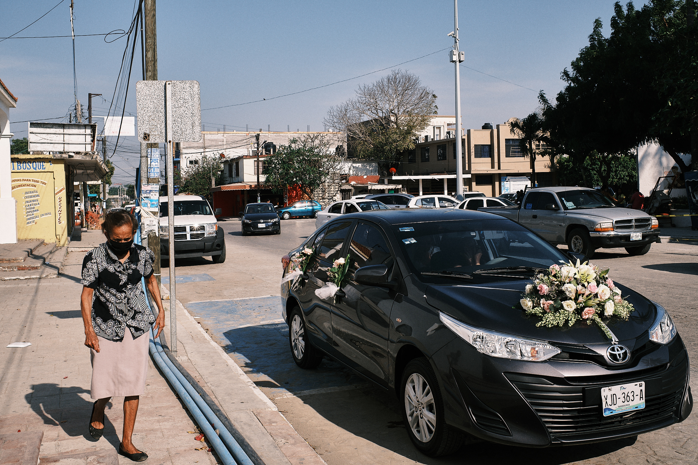The Car With The Bride In The Streets Of Mexico Before Ceremony