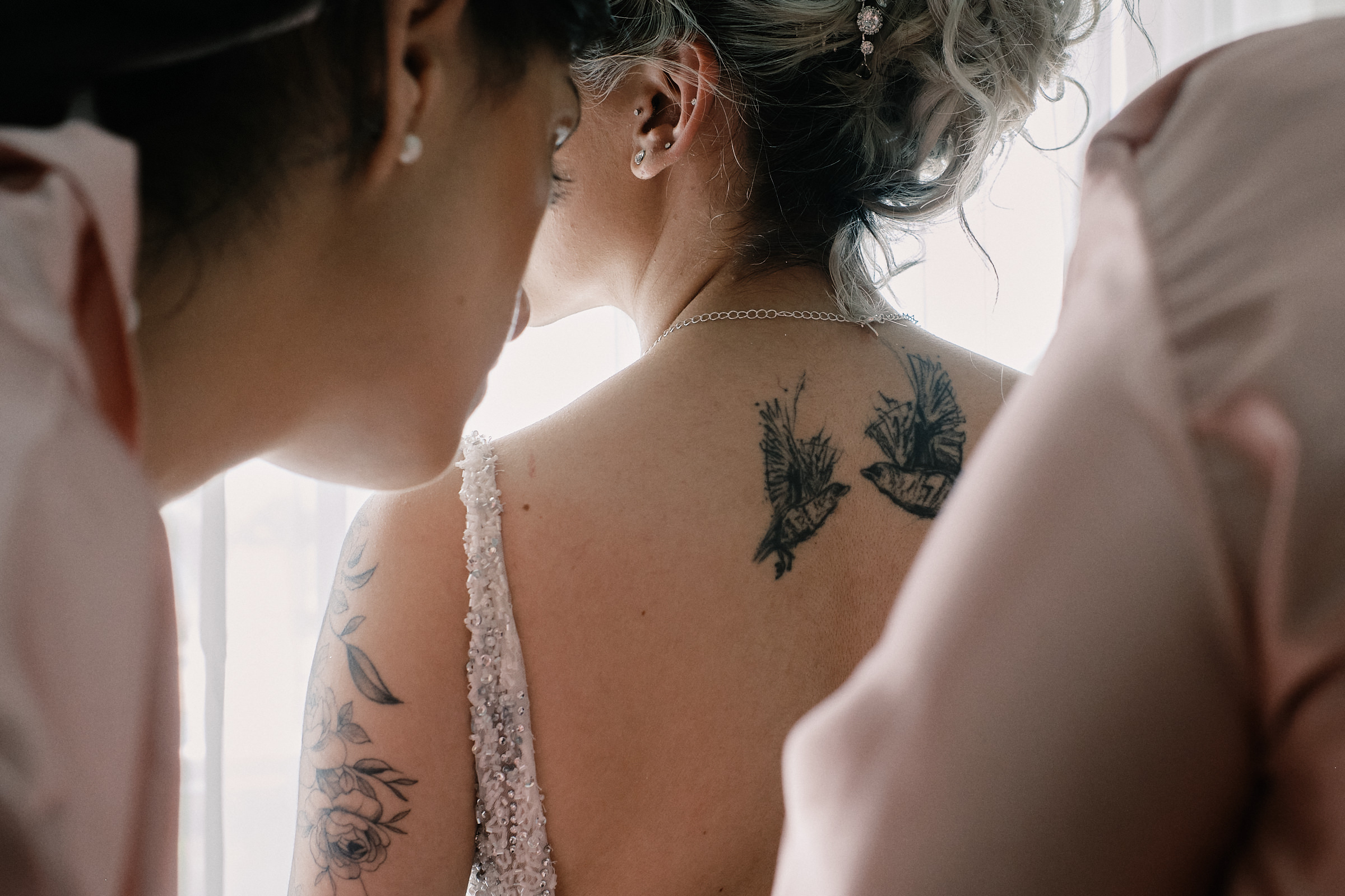 Bride With Tattoo In Her Back At Destination Wedding In Mexico
