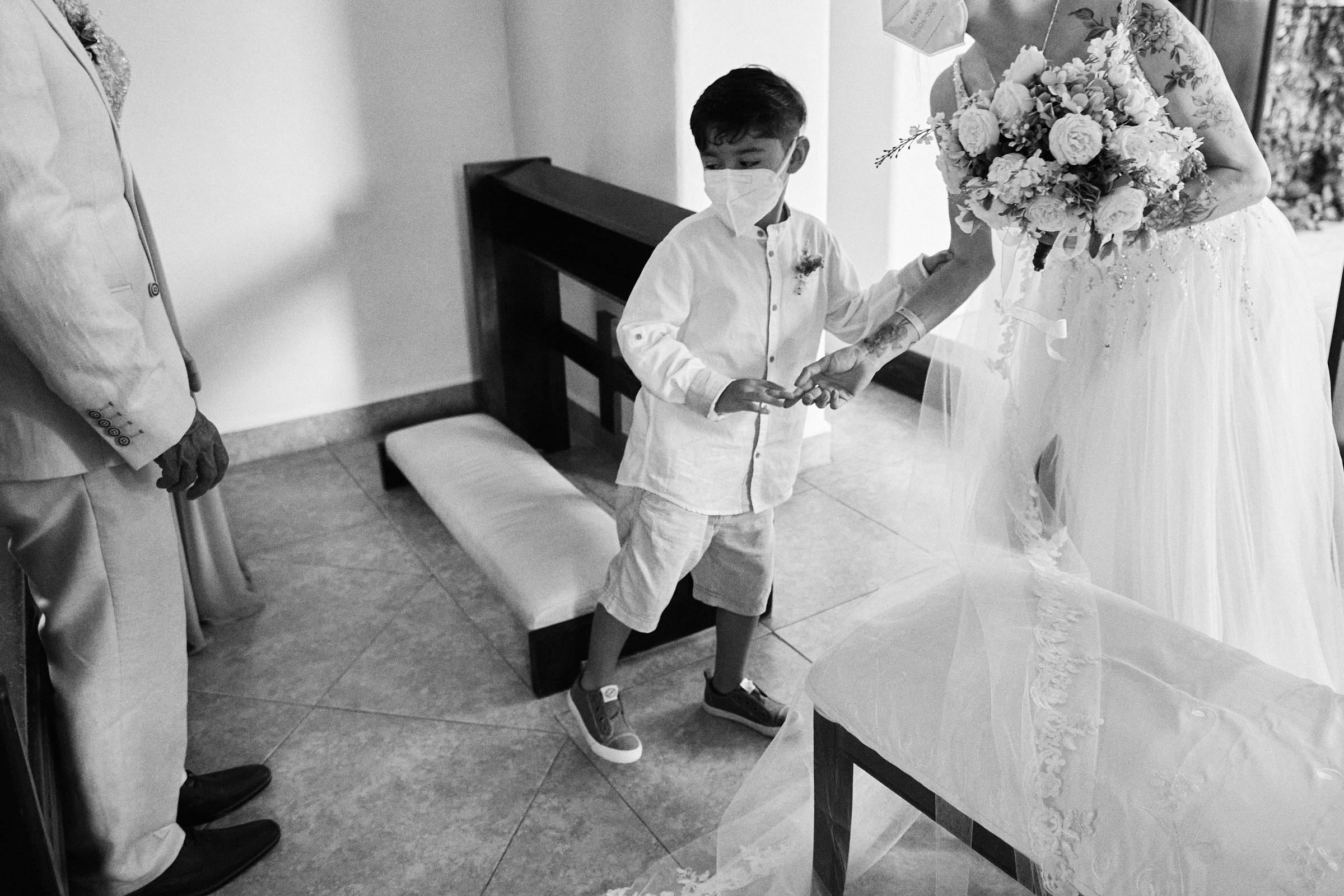 Bride And Her Son In Black And White