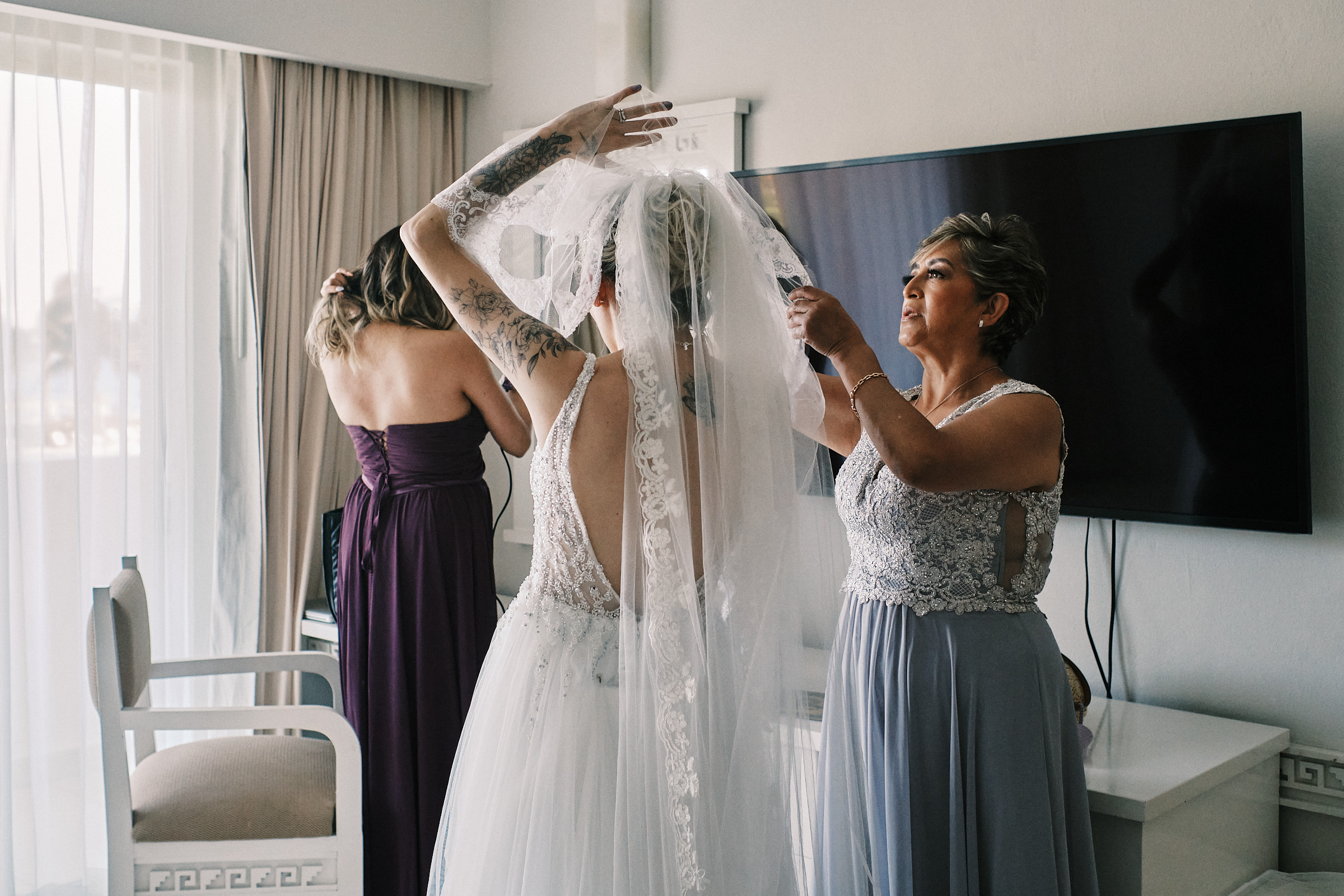 Bride In Her Hotel Room Gets Ready For Her Destination Wedding Ceremony
