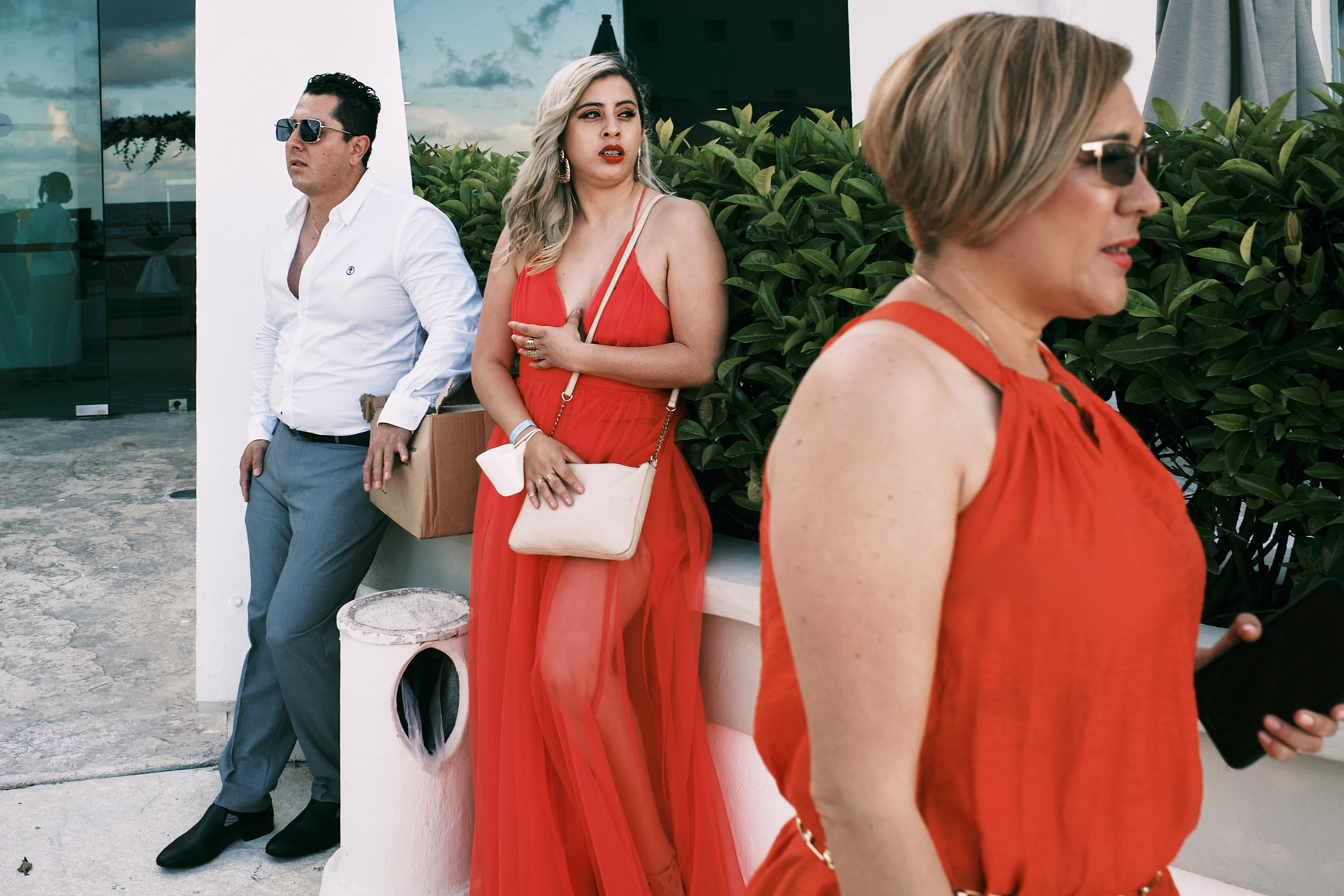 Guests In Red At Destination Wedding In Mexico