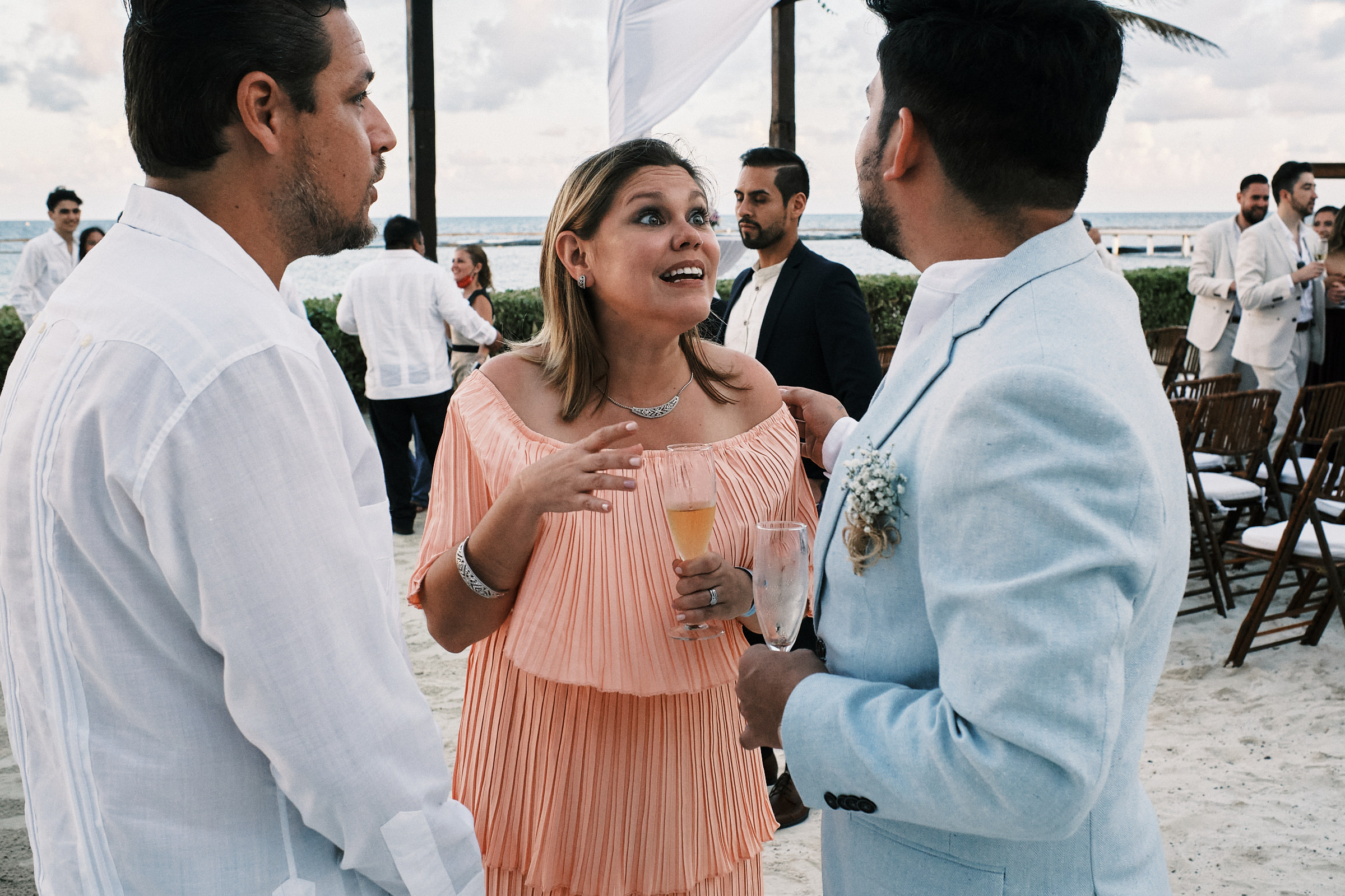 Wedding Guest Is Excited To Talk To Groom After Ceremony In Playa Del Carmen