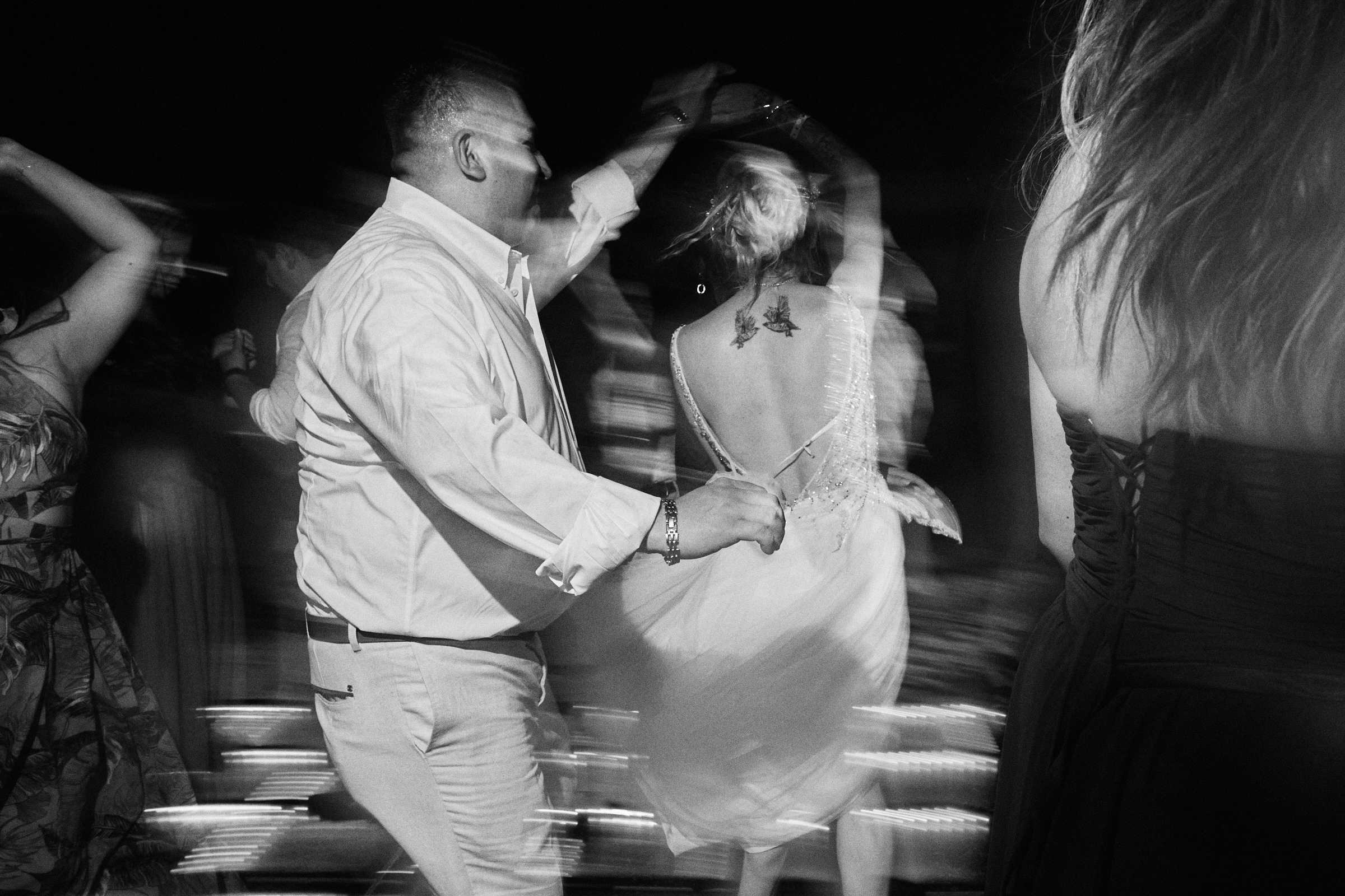 Bride Dances In Black And White Blur At Playa Del Carmen Reception