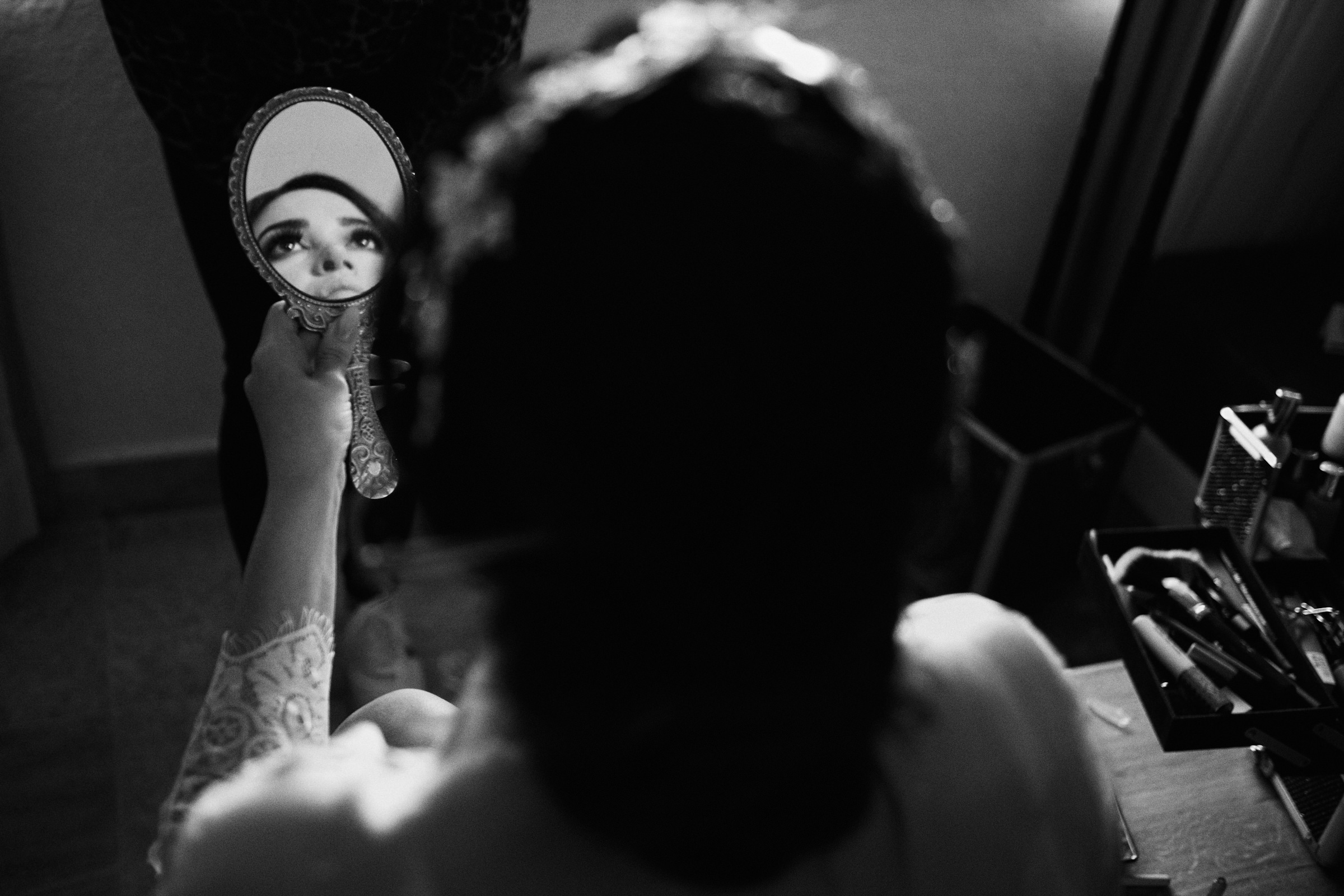 Bride Reflection As She Gets Ready In Hotel Canto Del Sol