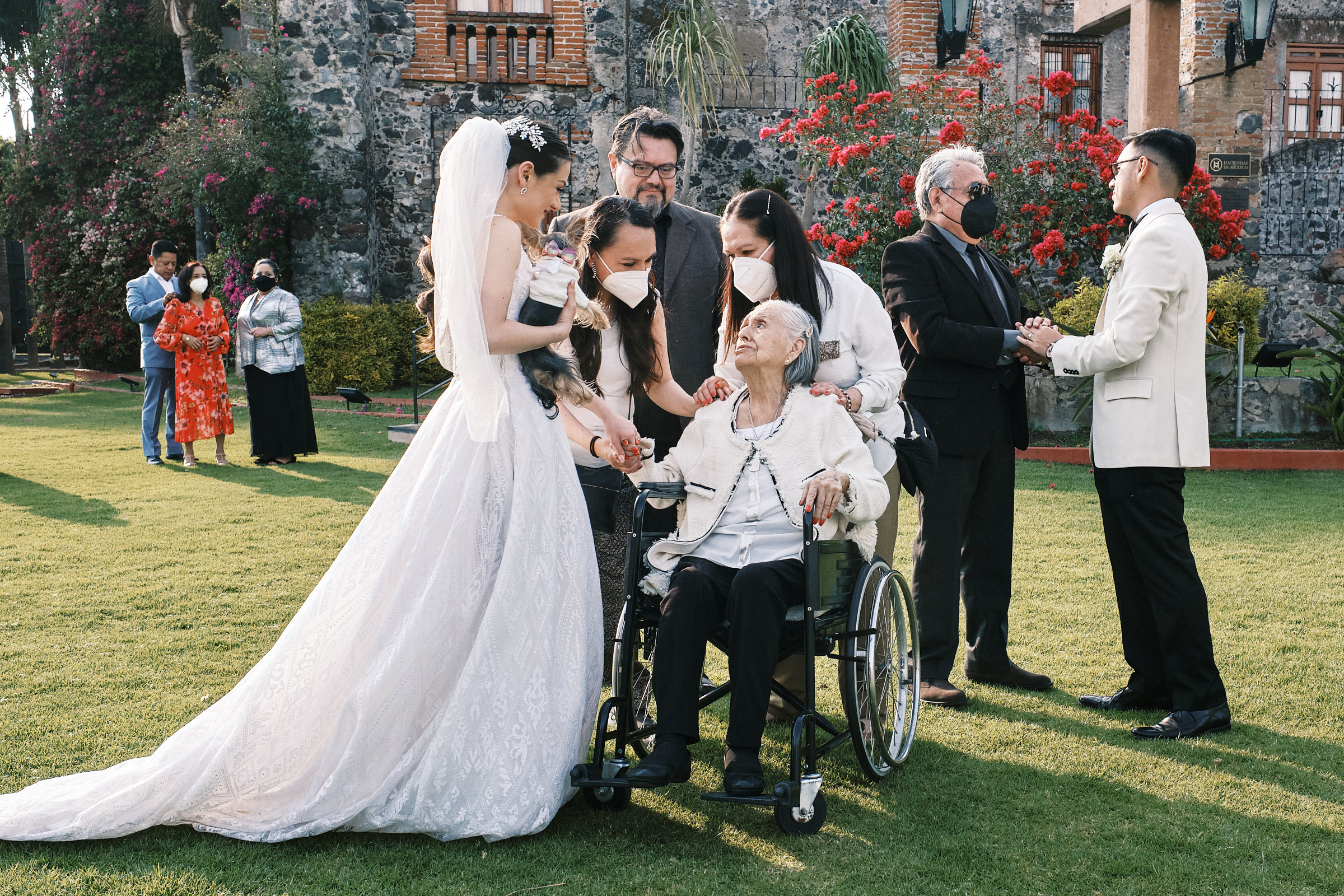 Family Members Lovingly Congratulate Couple After Their Ceremony In Hacienda Santo Cristo